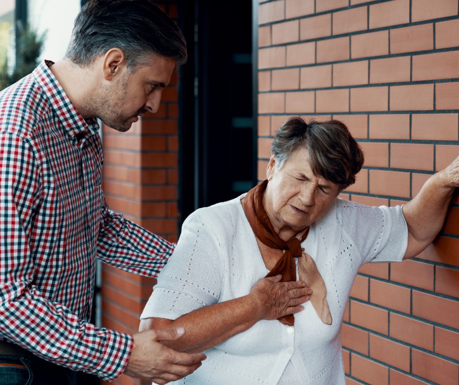 Person experiencing heart-related shortness of breath