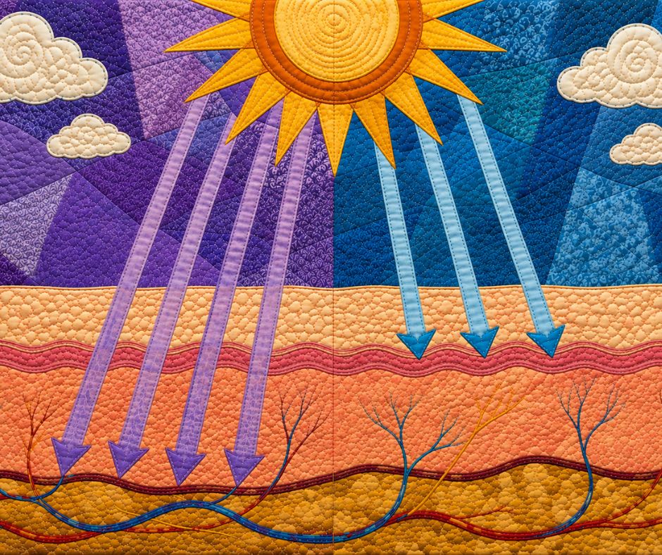 Illustration showing the difference between UVA and UVB rays and how they affect the skin